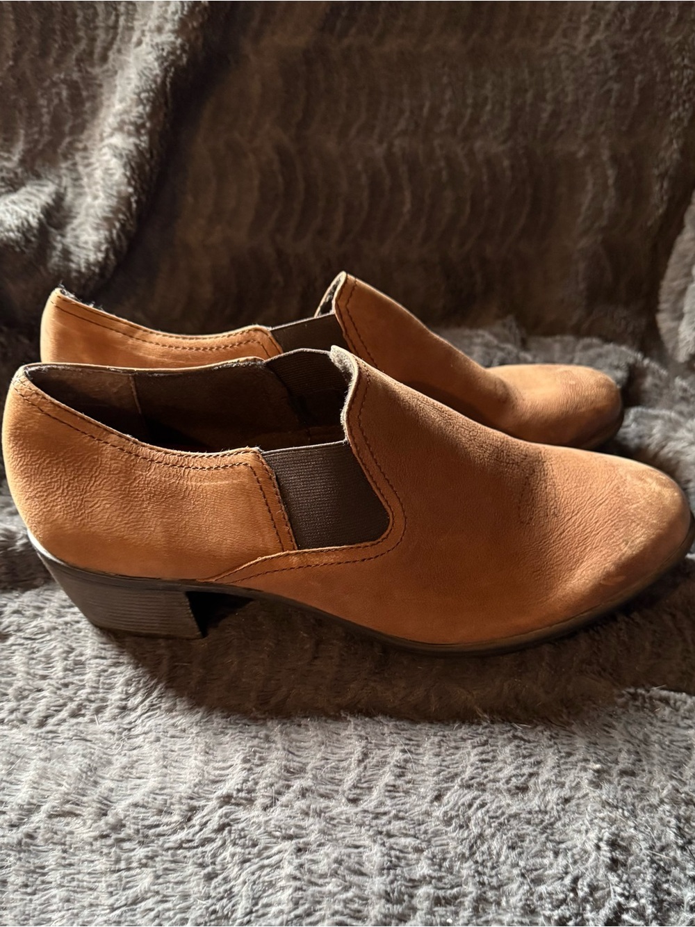 Munro Cognac Brown Low Heel Slip-On Ankle Booties
